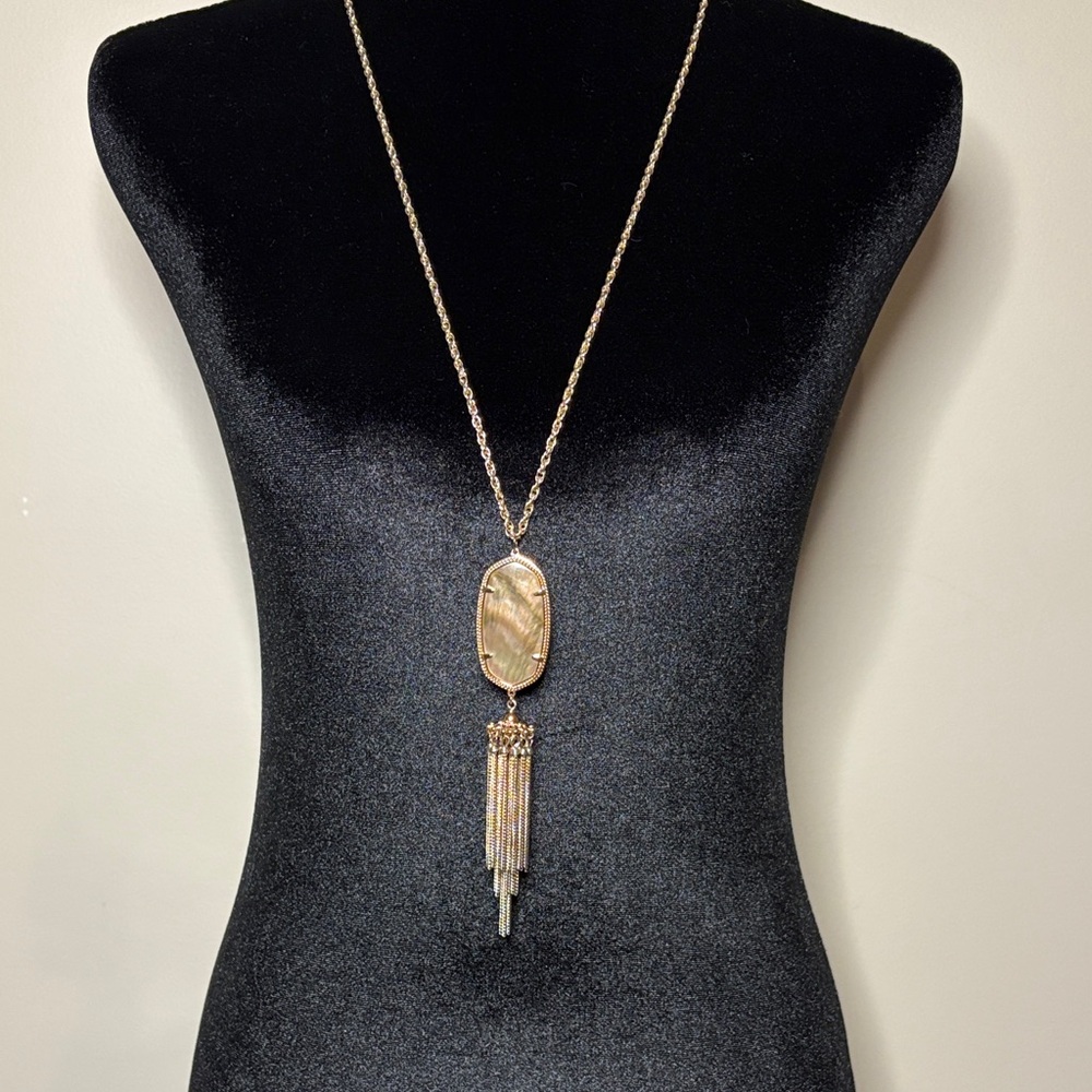 Kendra Scott Rayne Tassel Necklace Rose Gold with Brown Mother of Pearl